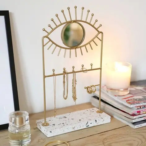 Eye Mirror And Jewelry Holder With Terrazzo Base