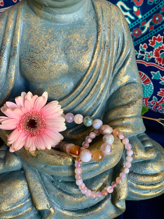 Cherry Blossom Flower Agate Bracelet 7”