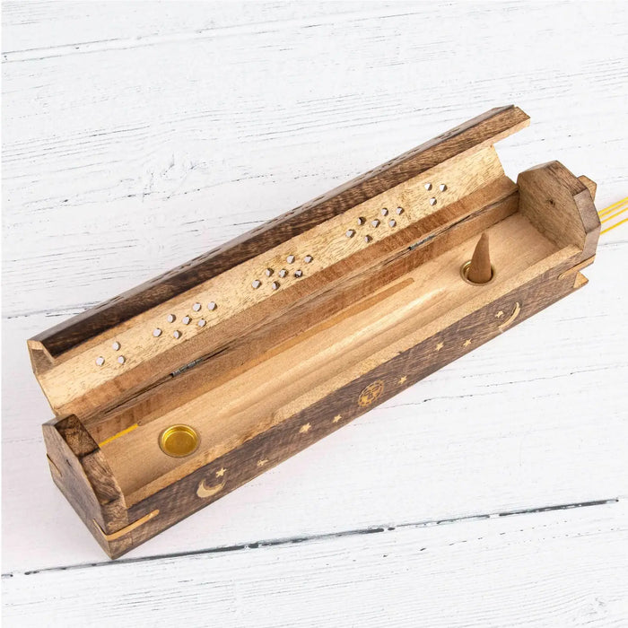 Moon & Stars Wooden Incense Box