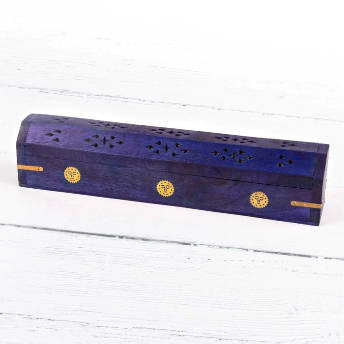 Wood Incense Storage Box and Burner With Brass OM Symbol Inlays