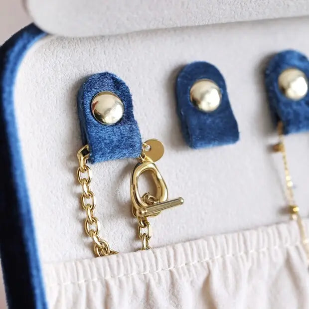 Cosmic Bleu Velvet Rectangular Travel Jewelry Case